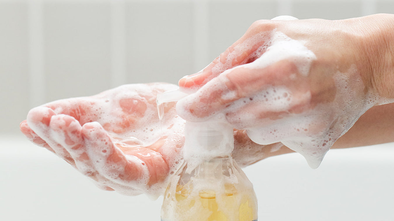 Soapy hands using natural body wash