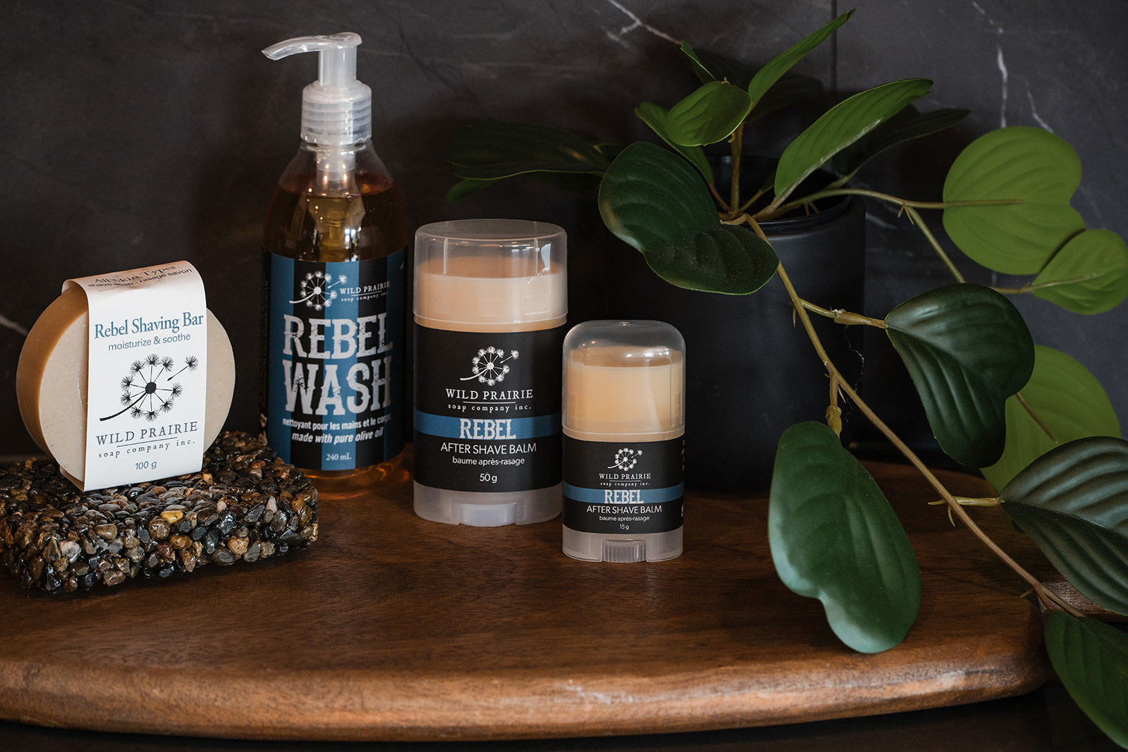 Selection of Wild Prairie Soap Company handmade soaps and bath and body gifts arranged for the holidays