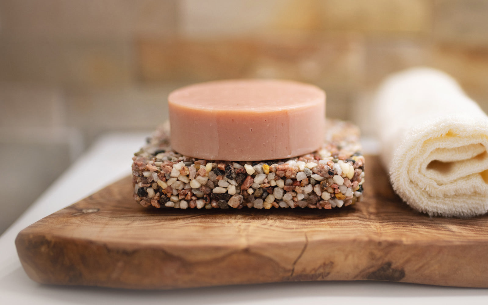 natural soap bar with stone soap plate