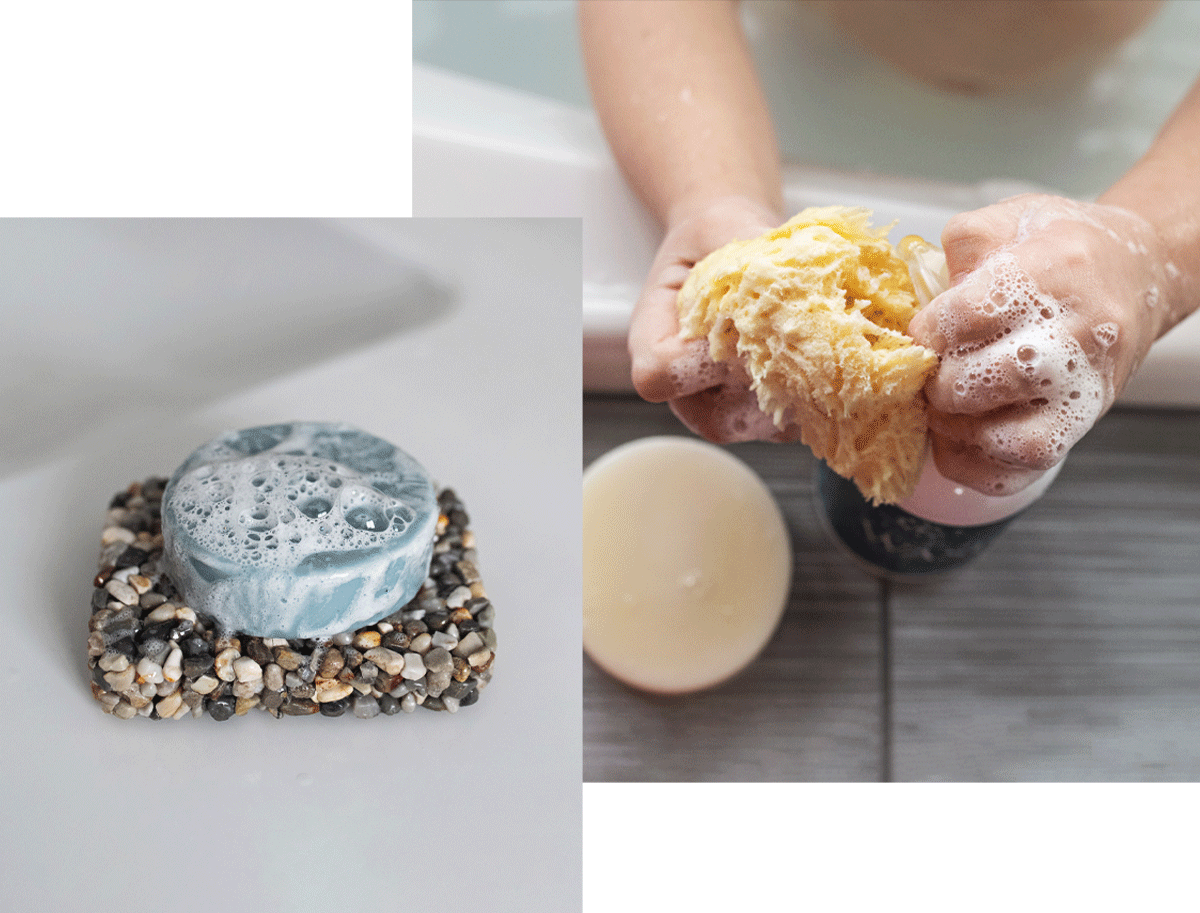 natural soap, natural sea sponge, stone soap plate